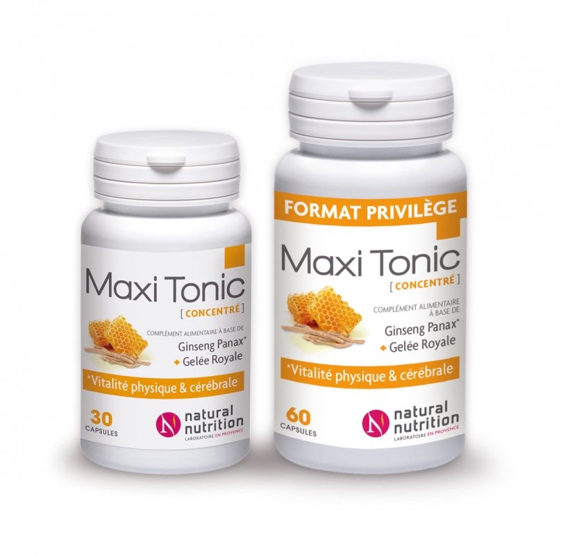 Maxi Tonic disponible en 30 ou 60 capsules format 1 mois ou format Privilège 2 mois